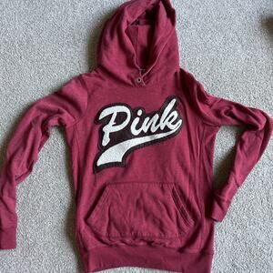 Vintage - Victoria's Secret PINK Red Retro Pink Embroidered Hoodie w/Pockets- S